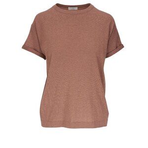 Brunello Cucinelli Sparkling Cashmere & Silk Lightweight Sweater in Brick -NWT